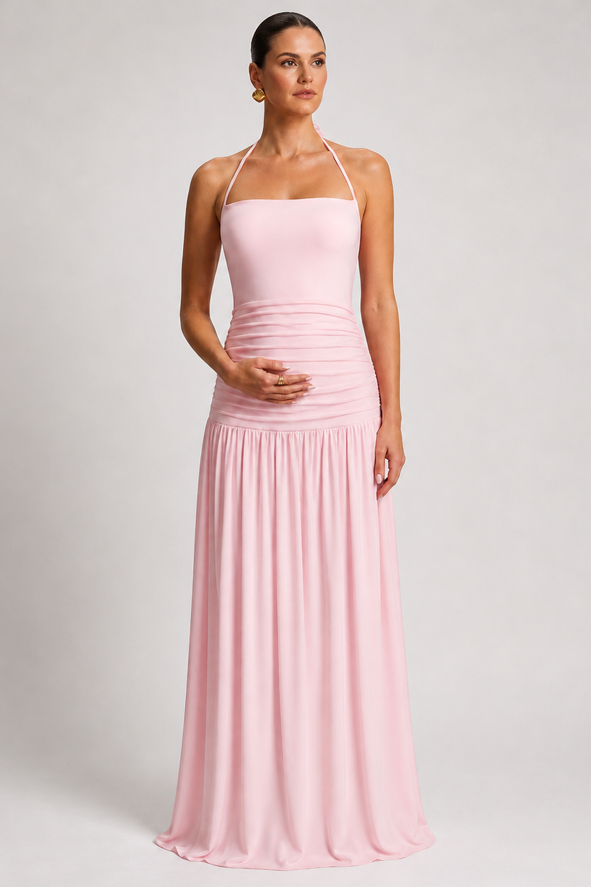 Maternity Maxi Dress – Halter Sleeveless Pregnancy Dress for Baby Shower & Photoshoot – Anteross Maternity Maxi Dress – Halter Sleeveless Pregnancy Dress for Baby Shower & Photoshoot – Anteross