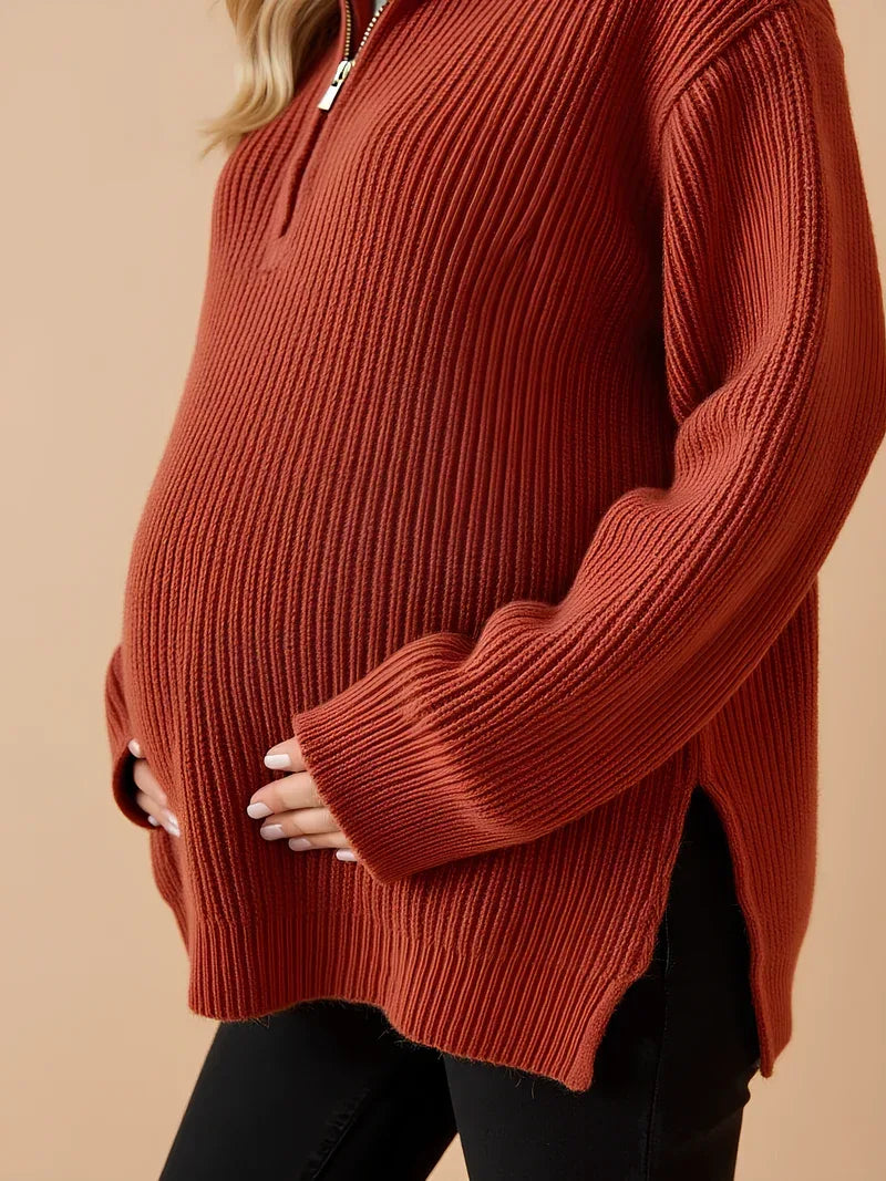 Anteross | Maternity Zip Sweater – Loose Fit High Neck Pullover