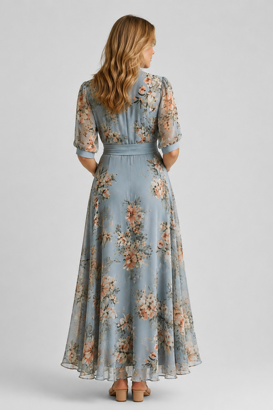 Blue Floral Maternity Maxi Dress for Baby Shower, Wedding Guest & Occasionwear