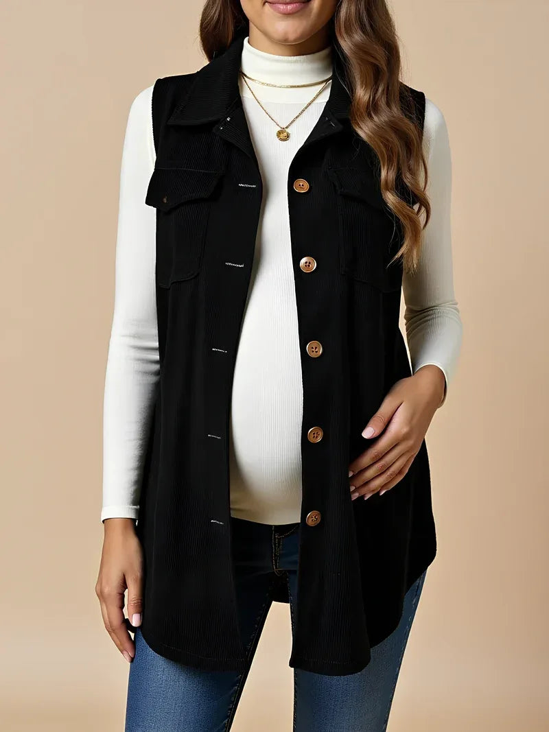 Anteross | Corduroy Maternity Vest – Button Front Everyday Layer