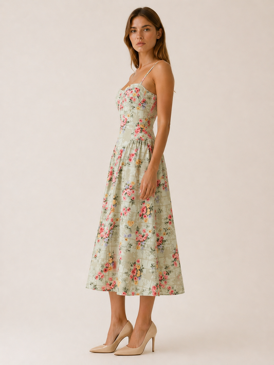 Elara | Anteross Wedding Guest Corset Midi Dress with Sweetheart Neck