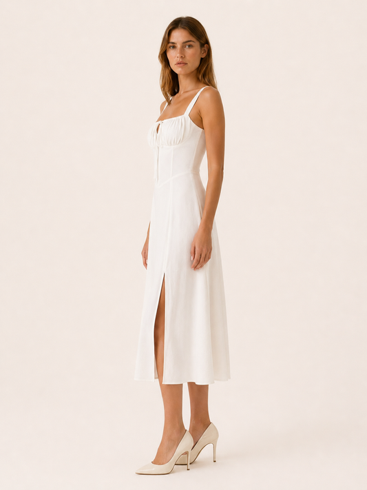 Aurelia | Anteross Wedding Guest Lace Up Midi Dress with Side Slit