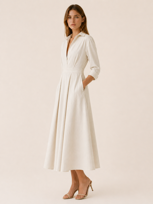 Celeste | Anteross Wedding Guest Midi Shirt Dress with Pleated Skirt and Pockets