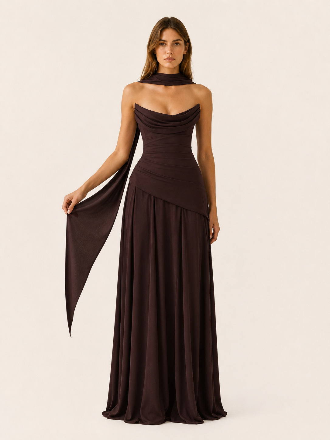 Celeste | Anteross Wedding Guest Strapless Maxi Dress with Drape Detail