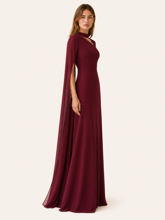 Elysia | Anteross Wedding Guest Chiffon Maxi Dress with Cape Sleeves
