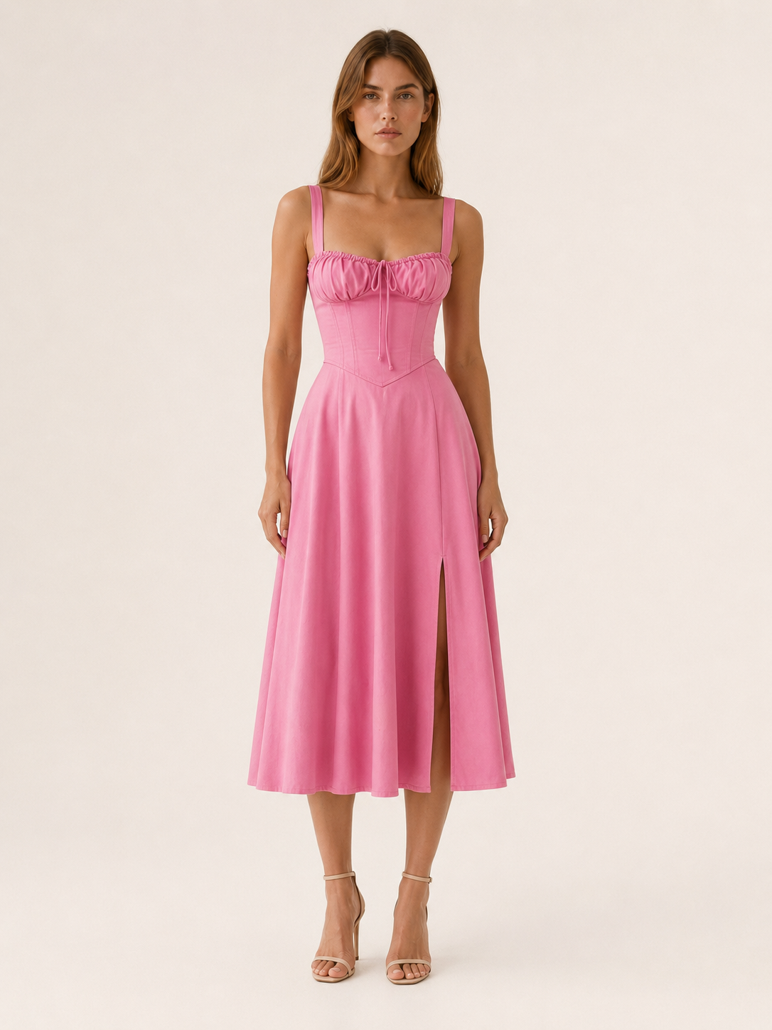 Aurelia | Anteross Wedding Guest Lace Up Midi Dress with Side Slit