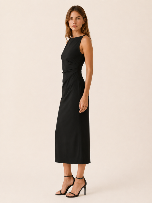 Celeste | Anteross Wedding Guest Straight Neck Midi Dress with Sleeveless Cut