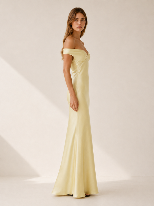 Elara | Anteross Wedding Guest Off Shoulder Maxi Dress with Fitted Bodice