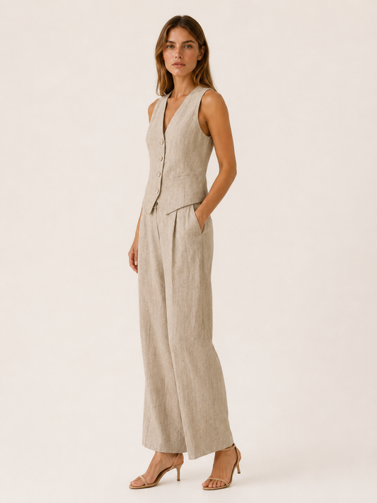 Aurelia | Anteross Wedding Guest Outfit Two Piece Set with Tailored Vest and Wide Leg Trousers