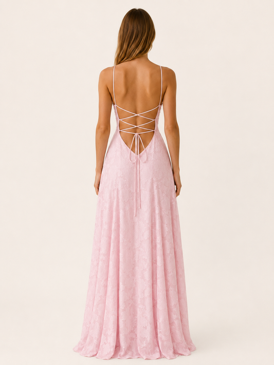 Amelie | Anteross Wedding Guest Floral Lace Maxi Dress with Square Neckline