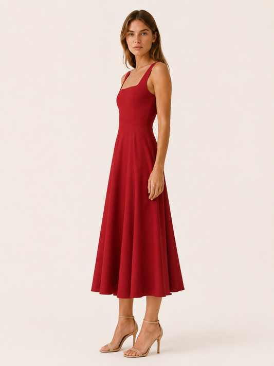 Celeste | Anteross Wedding Guest Square Neck Midi Dress with Wide Straps