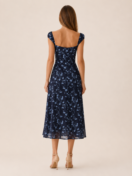 Celeste | Anteross Wedding Guest Floral Midi Dress with Sweetheart Neck and A-Line Fit
