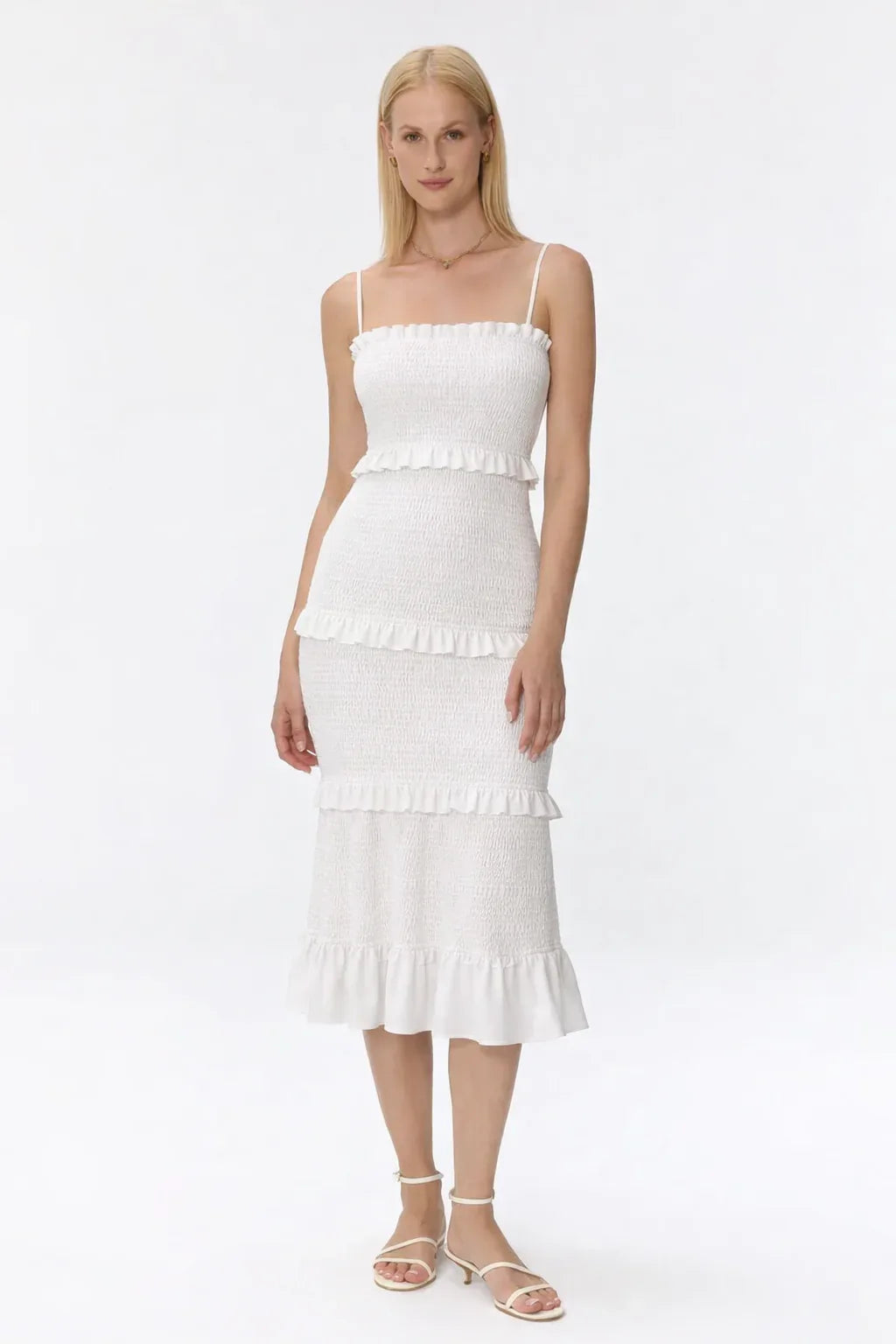 Maternity Dress for Baby Shower - Smocked Fitted Midi Dress for Women