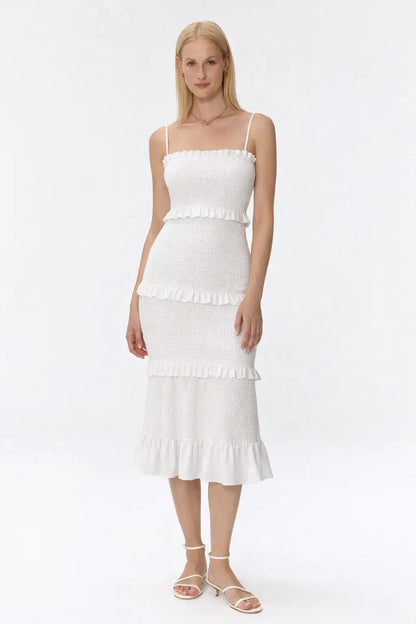 Maternity Dress for Baby Shower - Smocked Fitted Midi Dress for Women