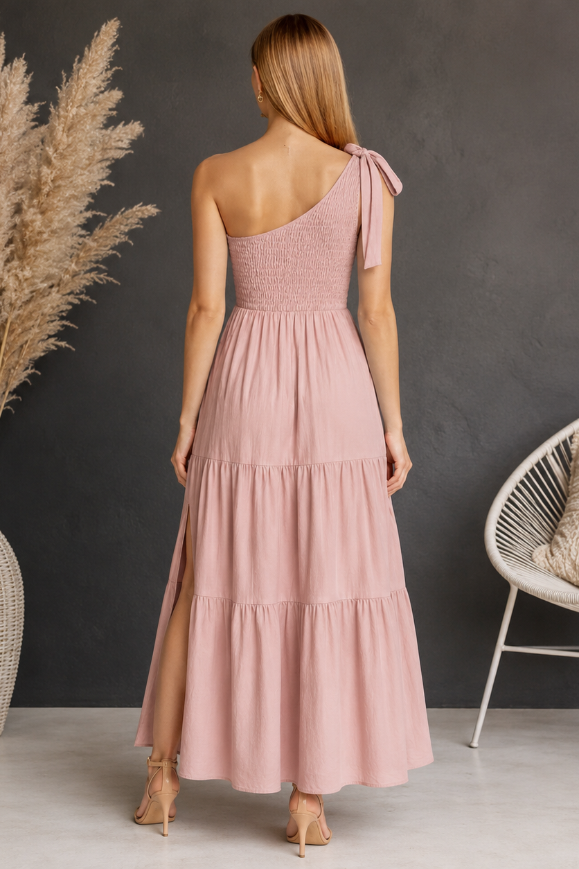 Maternity Maxi Dress Sleeveless One Shoulder Baby Shower Pregnancy Dress with Side Slit