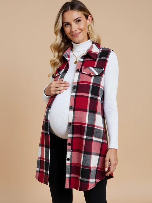 Anteross | Plaid Maternity Vest – Button Down Everyday Layer