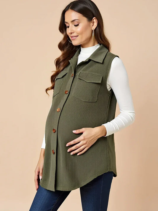 Anteross | Corduroy Maternity Vest – Button Front Everyday Layer