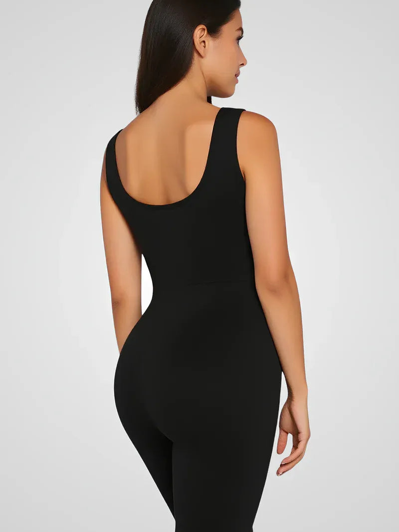 Maternity Sleeveless Jumpsuit – Stretch Crewneck Full Length Pregnancy Outfit
