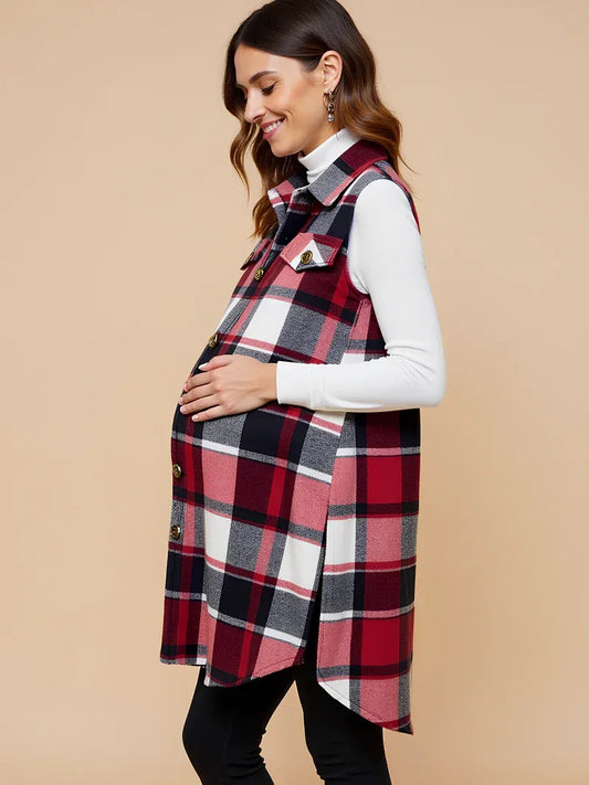 Anteross | Plaid Maternity Vest – Button Down Everyday Layer