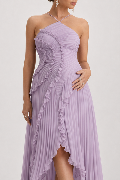 Maternity Dress - Lavender Pleated Halter Maxi Dress for Baby Shower