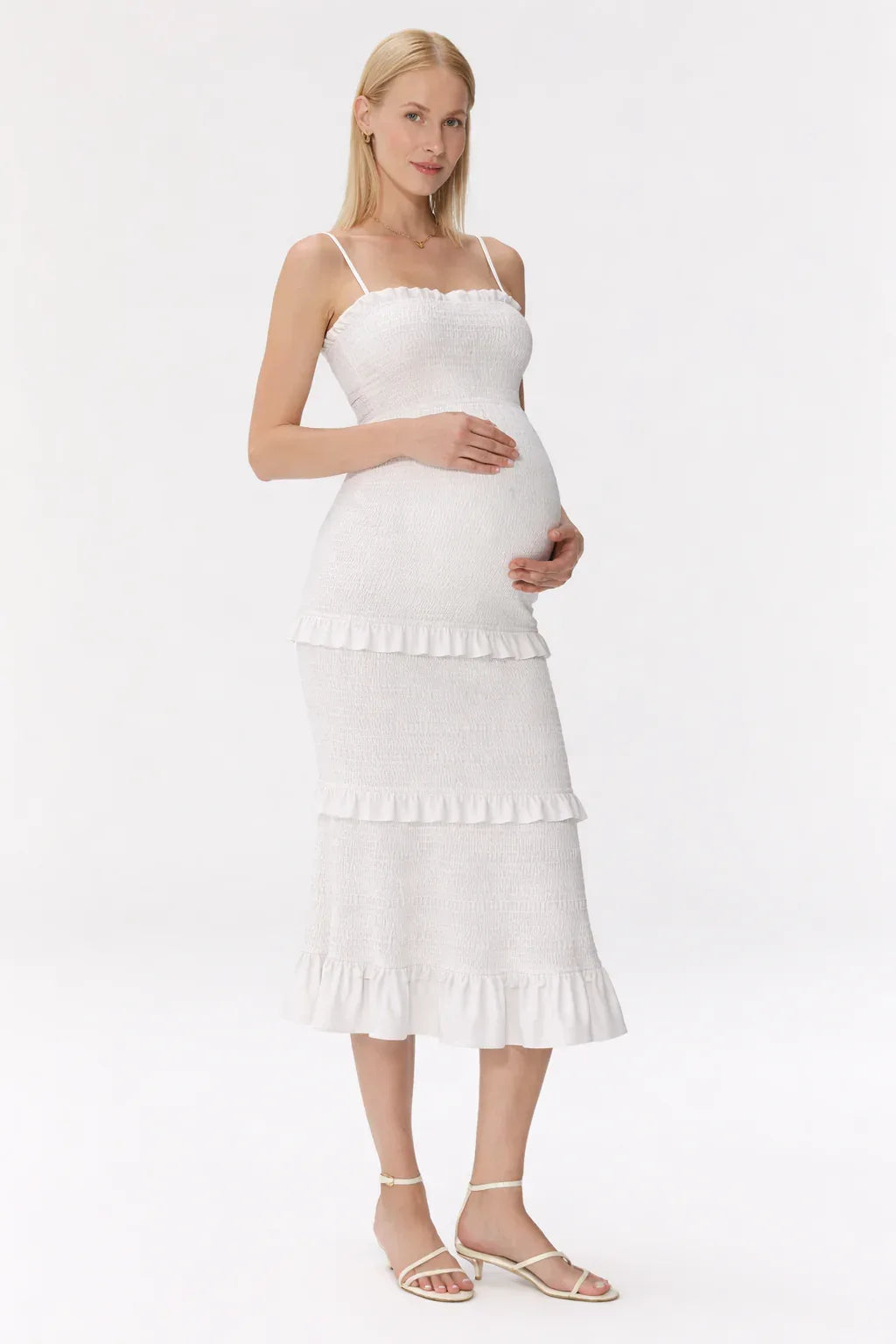 Maternity Dress for Baby Shower - Smocked Fitted Midi Dress for Women