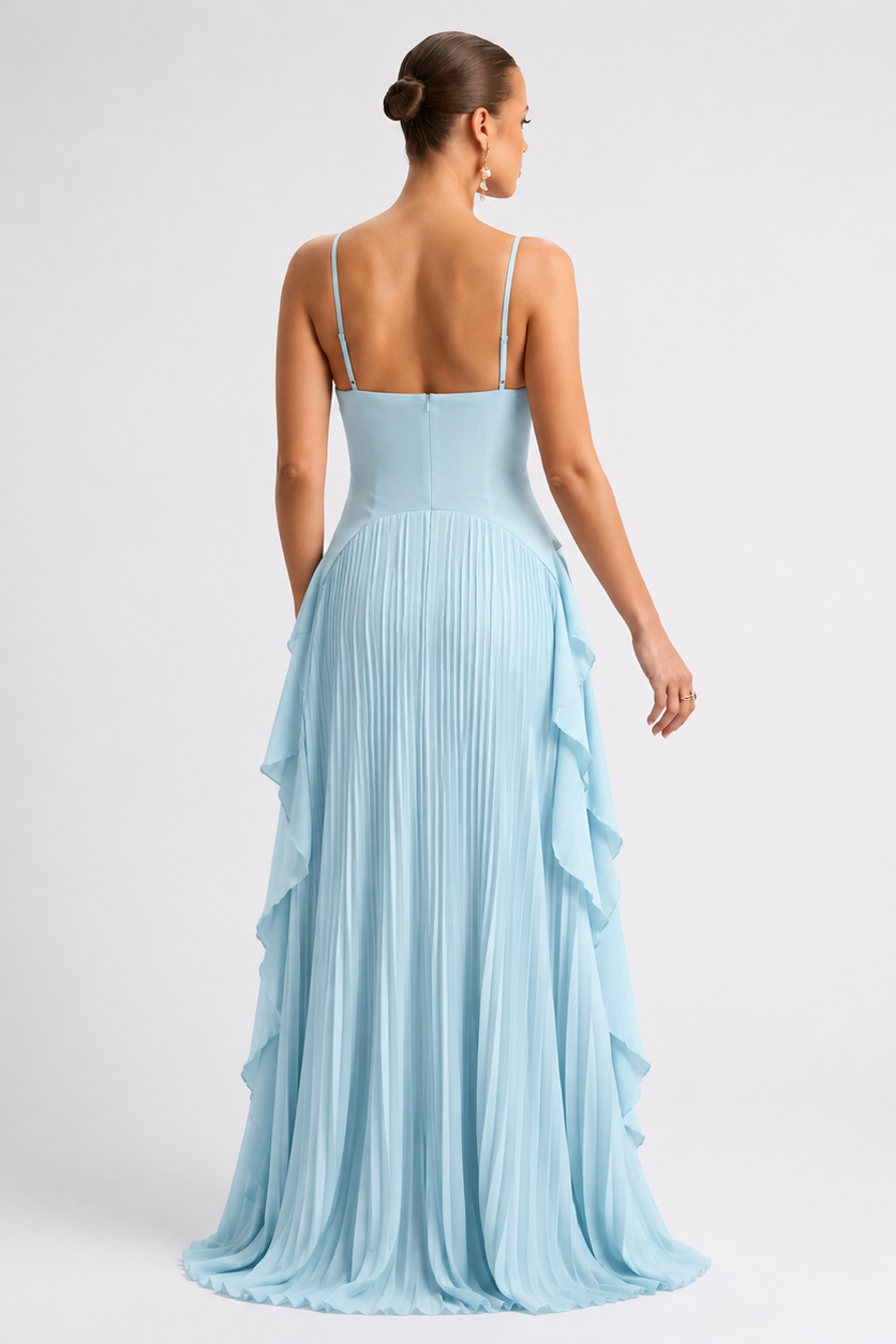 Light Blue Maternity Maxi Dress - Pleated Sleeveless V-Neck Pregnancy Dress