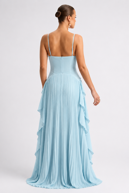 Light Blue Maternity Maxi Dress - Pleated Sleeveless V-Neck Pregnancy Dress