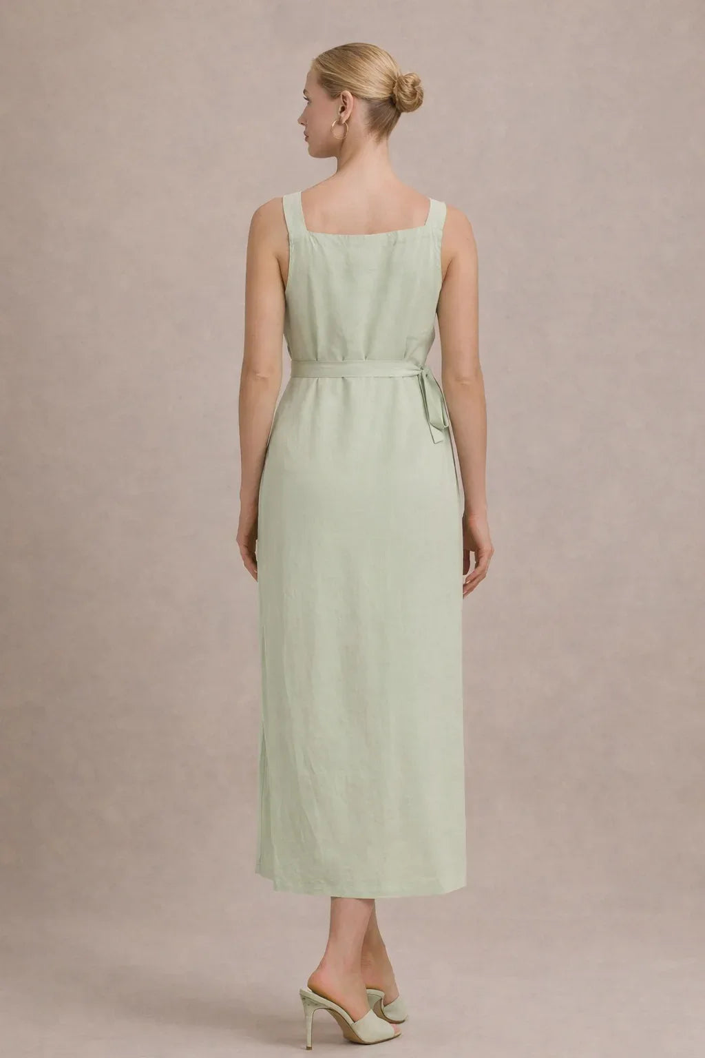 Maternity Midi Dress – Sleeveless Empire Waist Pregnancy Dress with Tie Waist