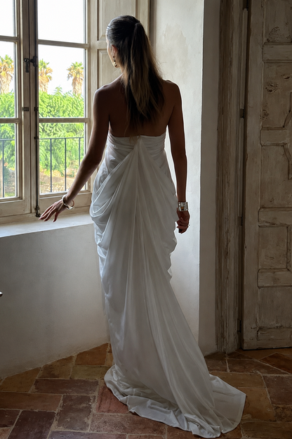 White Maternity Maxi Dress – Halter Neck Open Back Flowing Pregnancy Dress