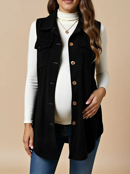 Anteross | Corduroy Maternity Vest – Button Front Everyday Layer
