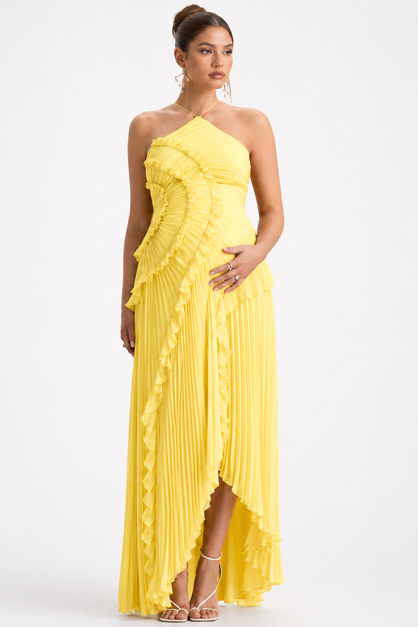 Maternity Dress | Lavender Pleated Halter Maxi Dress  Anteross