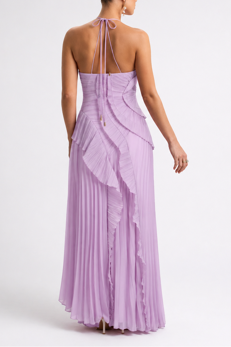 Maternity Dress - Lavender Pleated Halter Maxi Dress for Baby Shower