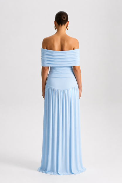 Maternity Maxi Dress – Off Shoulder Pregnancy Dress with Flowing A-Line Skirt