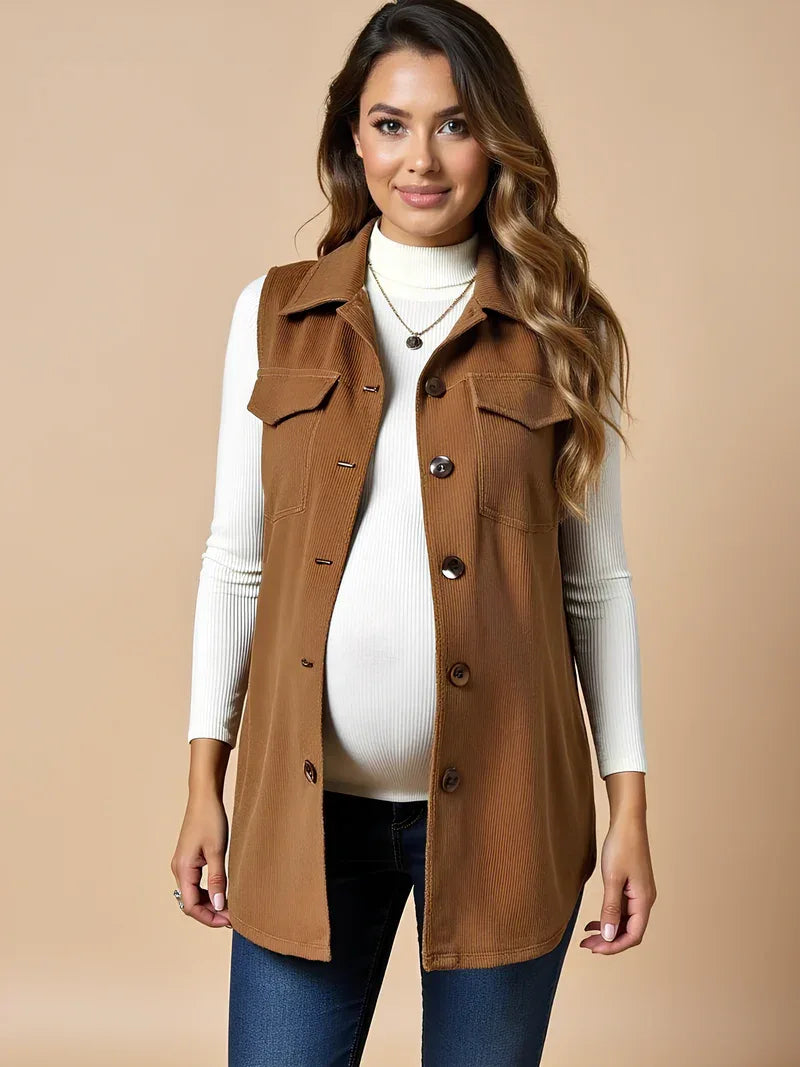Anteross | Corduroy Maternity Vest – Button Front Everyday Layer
