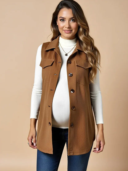 Anteross | Corduroy Maternity Vest – Button Front Everyday Layer