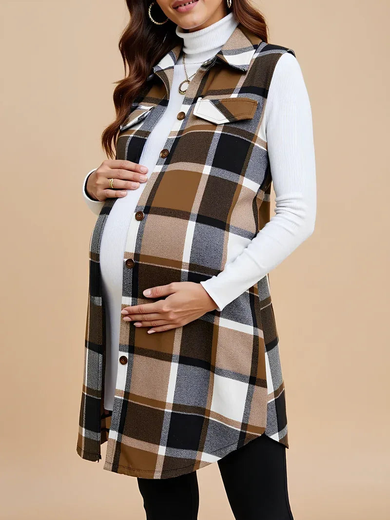 Anteross | Plaid Maternity Vest – Button Down Everyday Layer