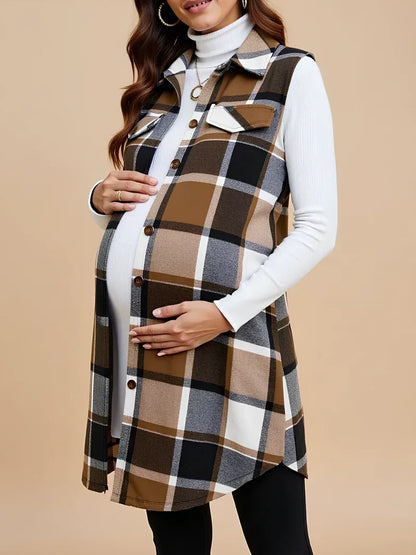 Anteross | Plaid Maternity Vest – Button Down Everyday Layer