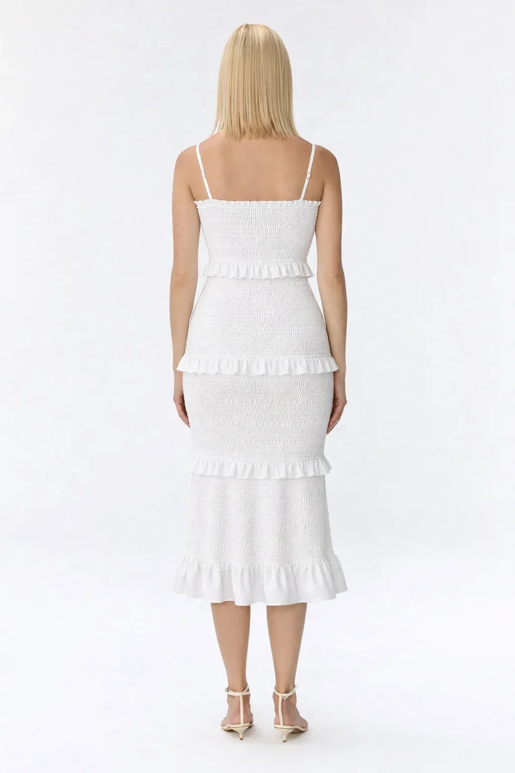 Maternity Dress for Baby Shower - Smocked Fitted Midi Dress for Women