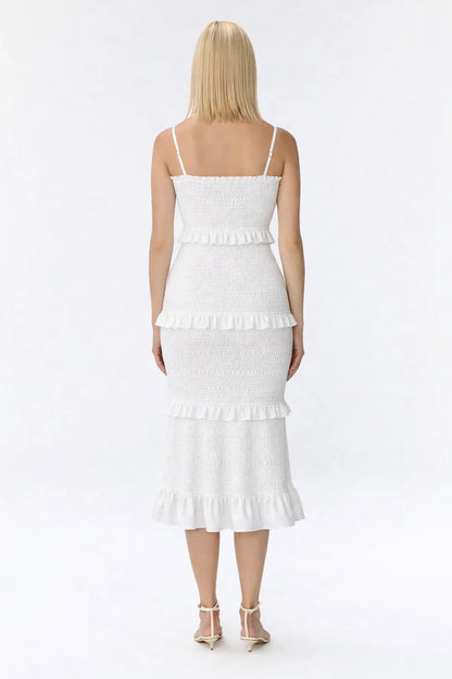 Maternity Dress for Baby Shower - Smocked Fitted Midi Dress for Women