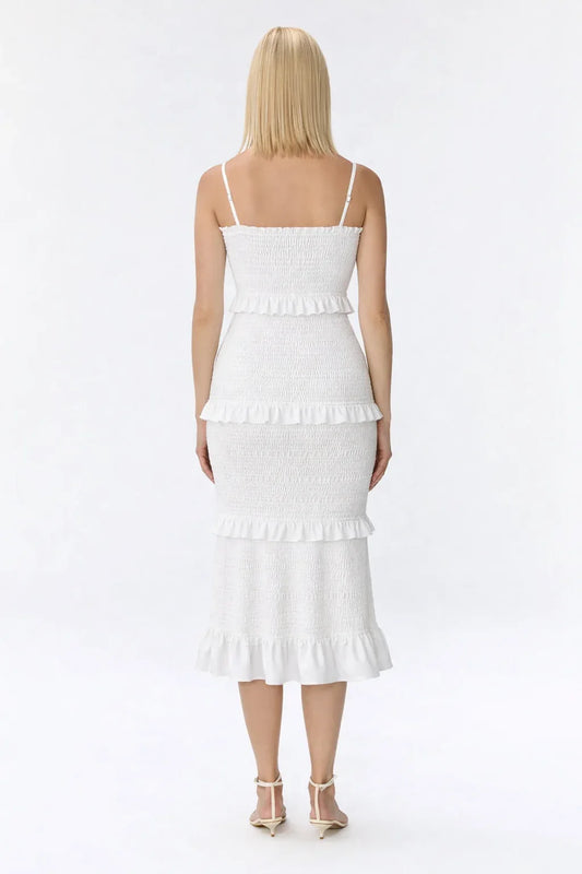 Maternity Dress for Baby Shower - Smocked Fitted Midi Dress for Women