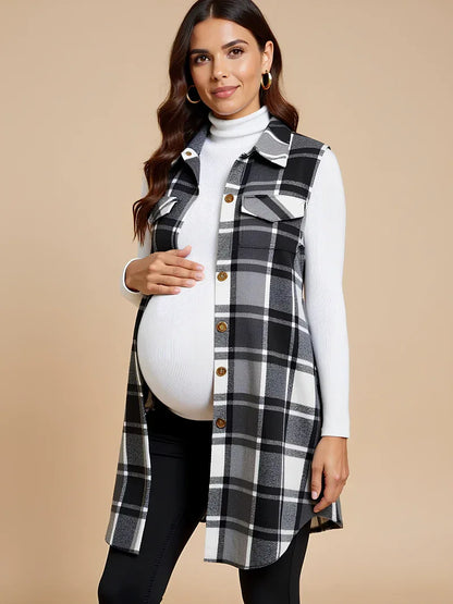 Anteross | Plaid Maternity Vest – Button Down Everyday Layer