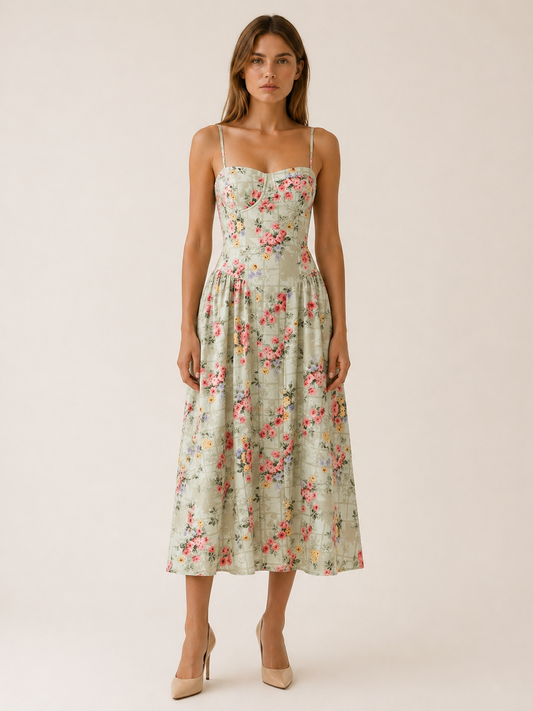 Elara | Anteross Wedding Guest Corset Midi Dress with Sweetheart Neck