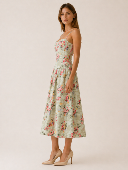 Elara | Anteross Wedding Guest Corset Midi Dress with Sweetheart Neck