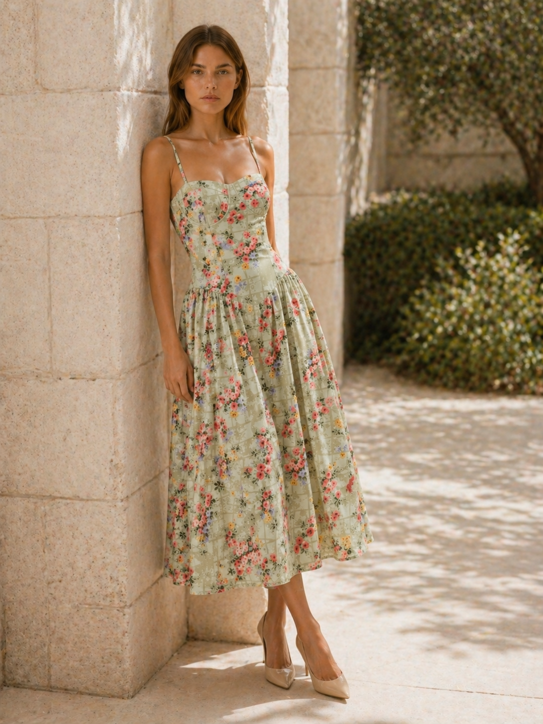 Elara | Anteross Wedding Guest Corset Midi Dress with Sweetheart Neck