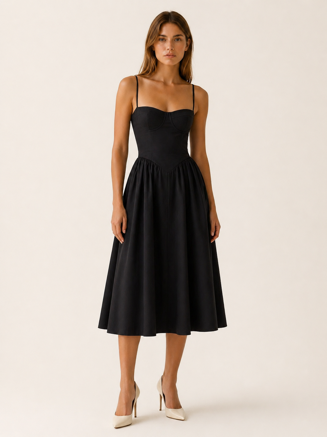Elara | Anteross Wedding Guest Corset Midi Dress with Sweetheart Neck