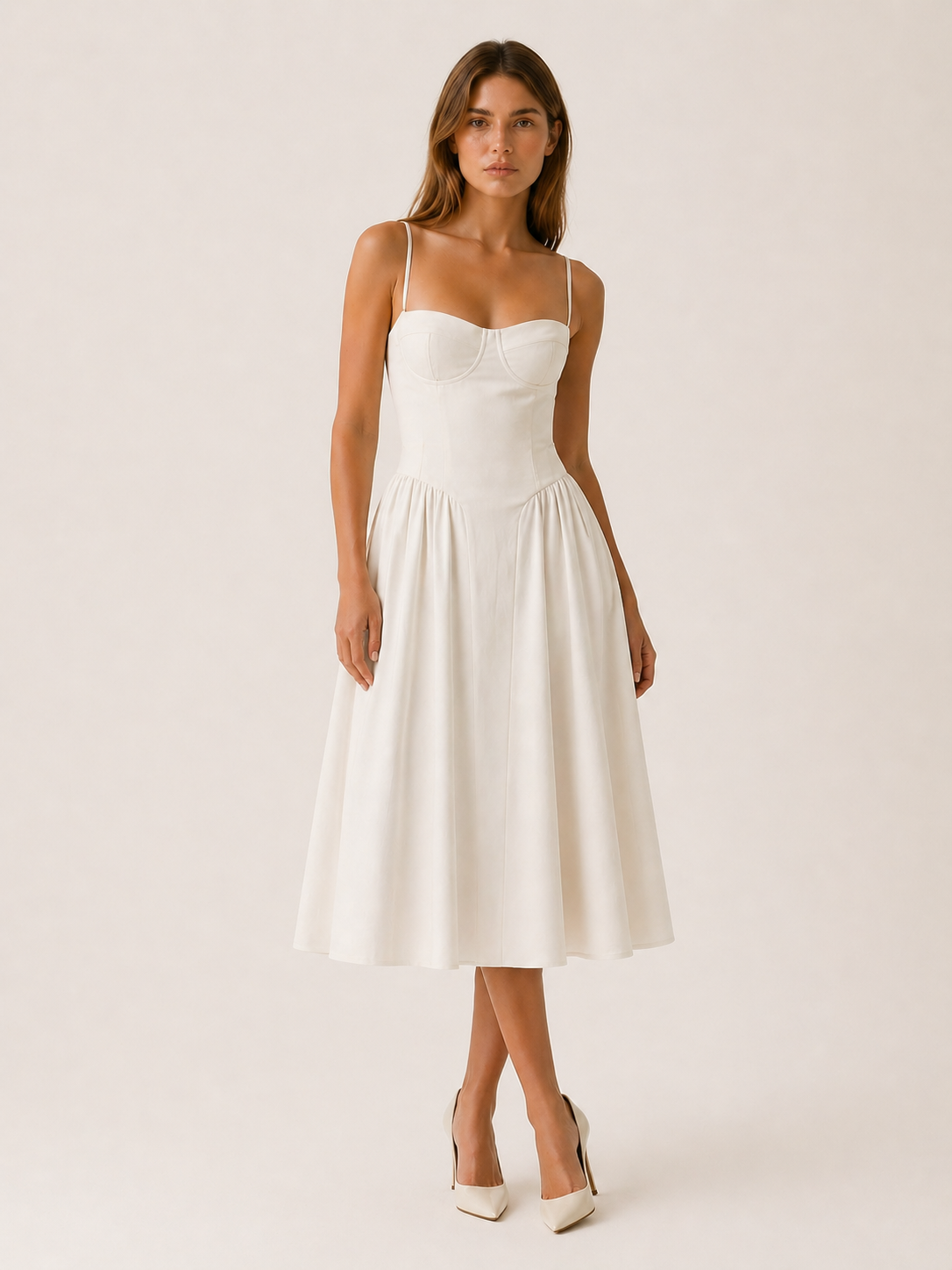 Elara | Anteross Wedding Guest Corset Midi Dress with Sweetheart Neck