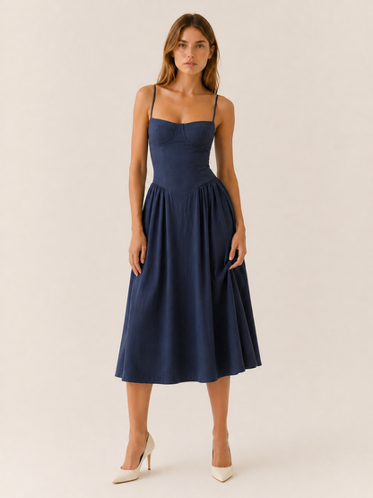 Elara | Anteross Wedding Guest Corset Midi Dress with Sweetheart Neck