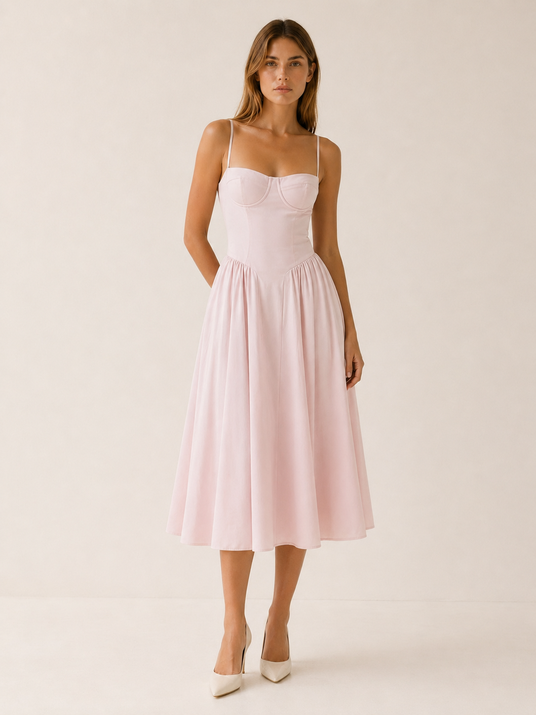 Elara | Anteross Wedding Guest Corset Midi Dress with Sweetheart Neck