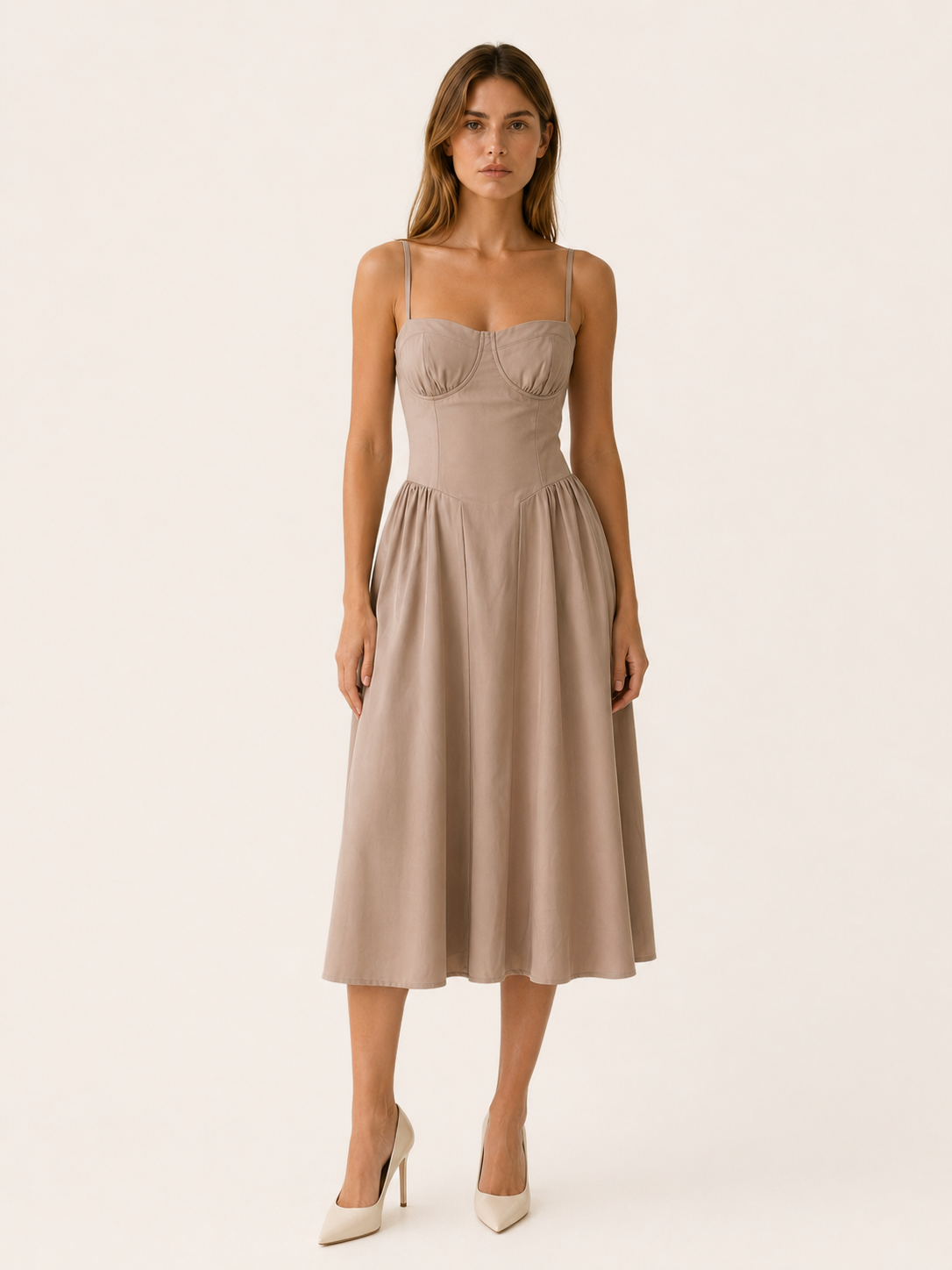 Elara | Anteross Wedding Guest Corset Midi Dress with Sweetheart Neck