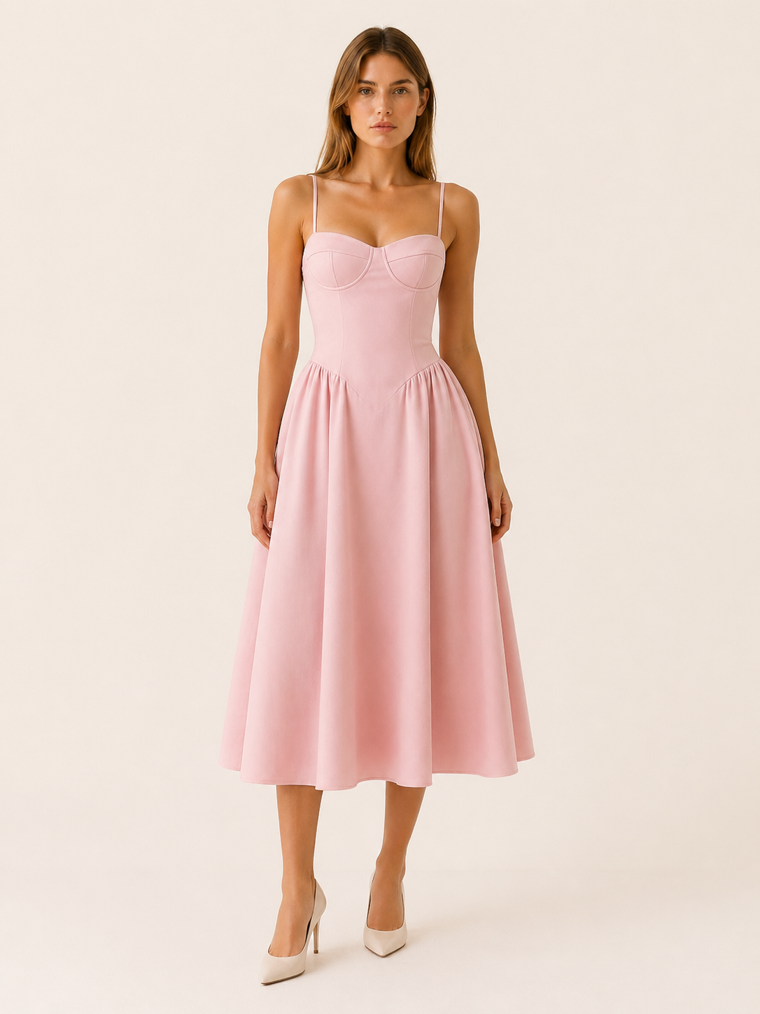 Seraphine | Anteross Wedding Guest Midi Dress with Corset Bodice and A-Line Skirt